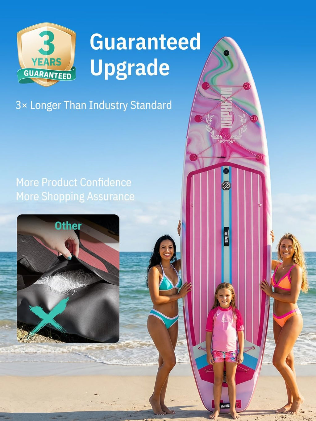Niphean (Extra Large) Inflatable Paddle Board, SUP for 2+1 People/Family 500lbs Capacity Stand Up Paddle Board with SUP Accessories, StabilTrac Fin Non-Slip Paddleboard for Adults