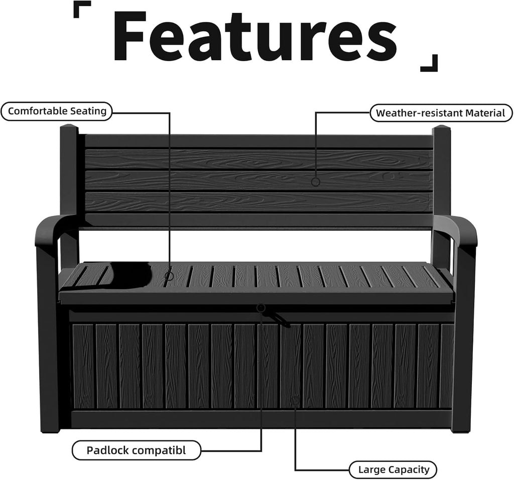 DRATO 75 Gallon Storage Bench Deck Box Outdoor Indoor,Lockable Durable All-Weather Seating with Hidden Storage,Deck Storage for Garden, Pool, Patio