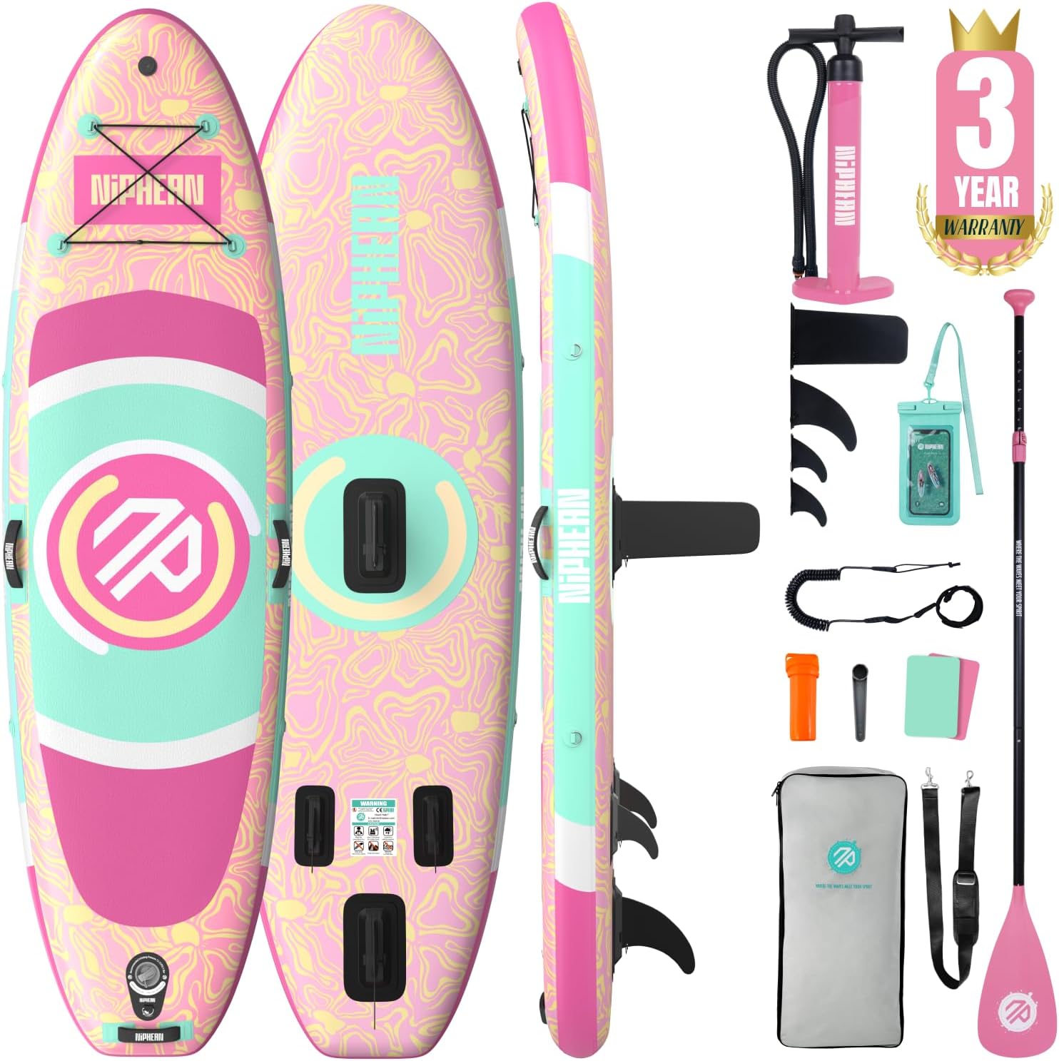 Niphean（Ultra-Light） Inflatable Paddle Board with StabilTrac Fin and Durable SUP Accessories, 10' Stand Up Paddle Boards for Adults & Youth, Versatile Yoga Paddle Board, Gift Ideas