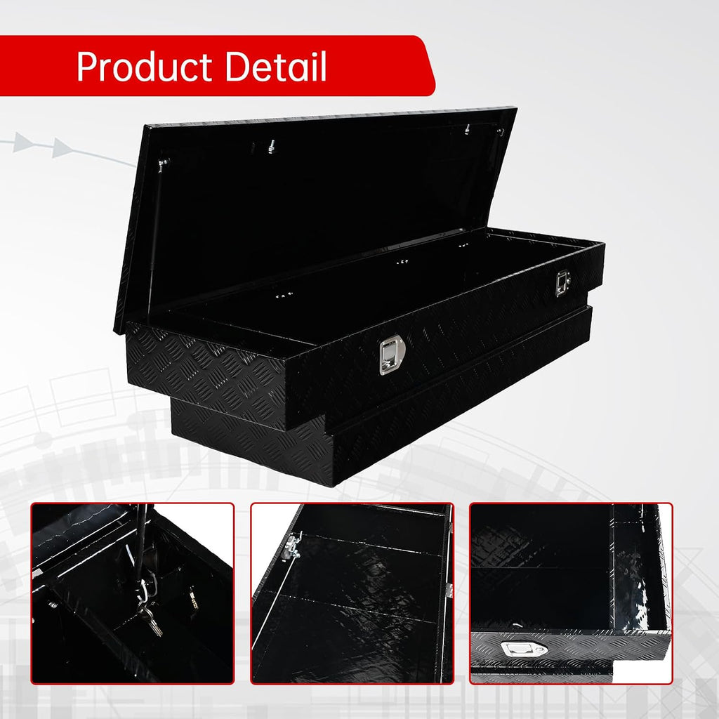 70''Inch Aluminum Truck Tool Box Truck Bed Toolbox Truck Trailer Chest Box Trailer Underbody Storage Organizer Waterproof Square Storage Organizer w/Lock & Keys Black(‎69.88' Lx20 Wx14.75 H)