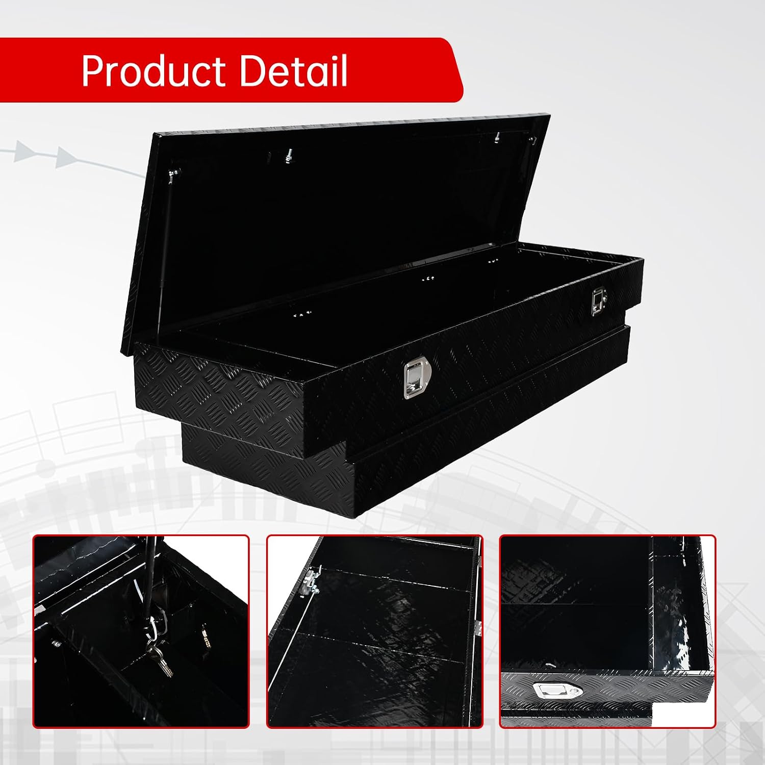 70''Inch Aluminum Truck Tool Box Truck Bed Toolbox Truck Trailer Chest Box Trailer Underbody Storage Organizer Waterproof Square Storage Organizer w/Lock & Keys Black(‎69.88' Lx20 Wx14.75 H)