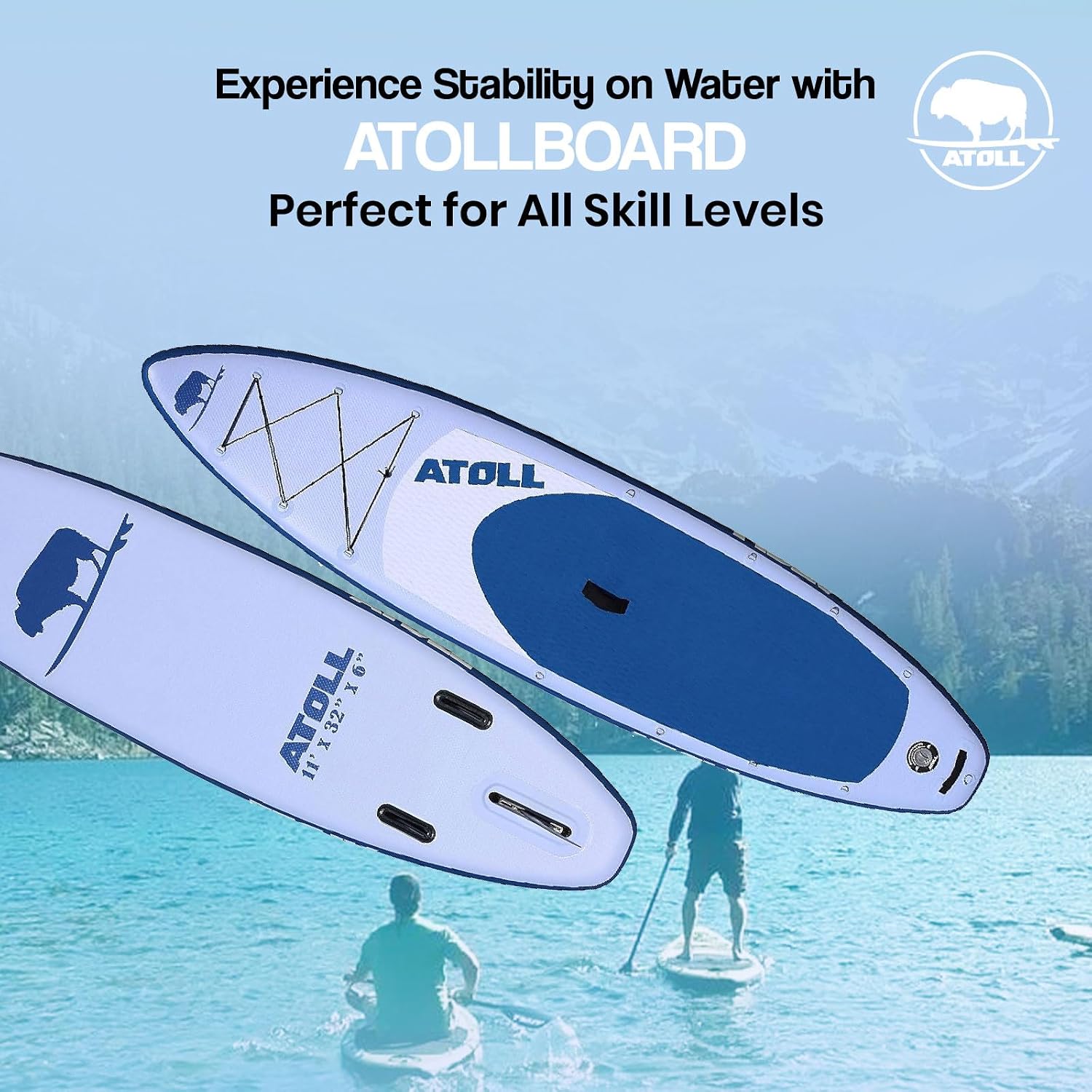 Atoll Inflatable Paddle Board with Premium SUP Stand Up Paddle Board Accessories & Back Pack, Non-Slip Comfort Deck for Unisex Adult