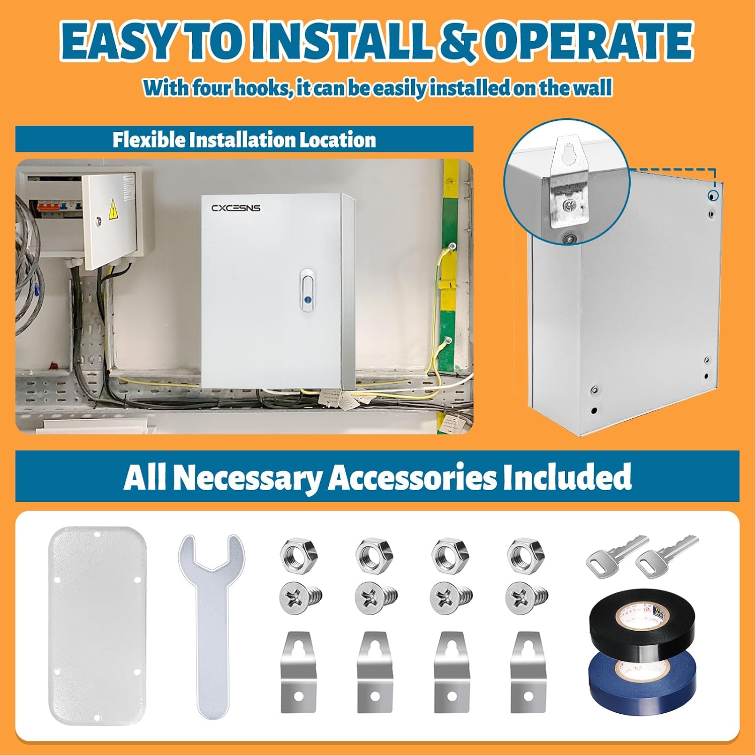 Outdoor Electrical Box 24 x 16 x 10''D NEMA 4X Enclosure Steel Box, Waterproof & Dustproof Outdoor/Indoor Lockable Electrical Junction Box, with Mounting Plate