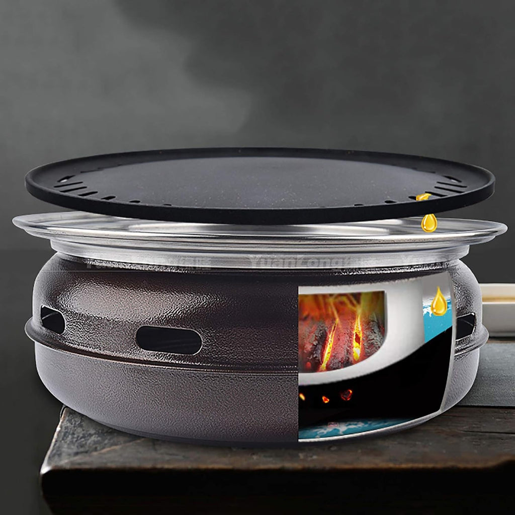 BBQ Barbeque Barbecue Grill, BBQ, Korean Smokeless Household Charcoal Grill, Galvanized Sheet Barbecue Stove, Split Design, Easy to Clean (Color : F)