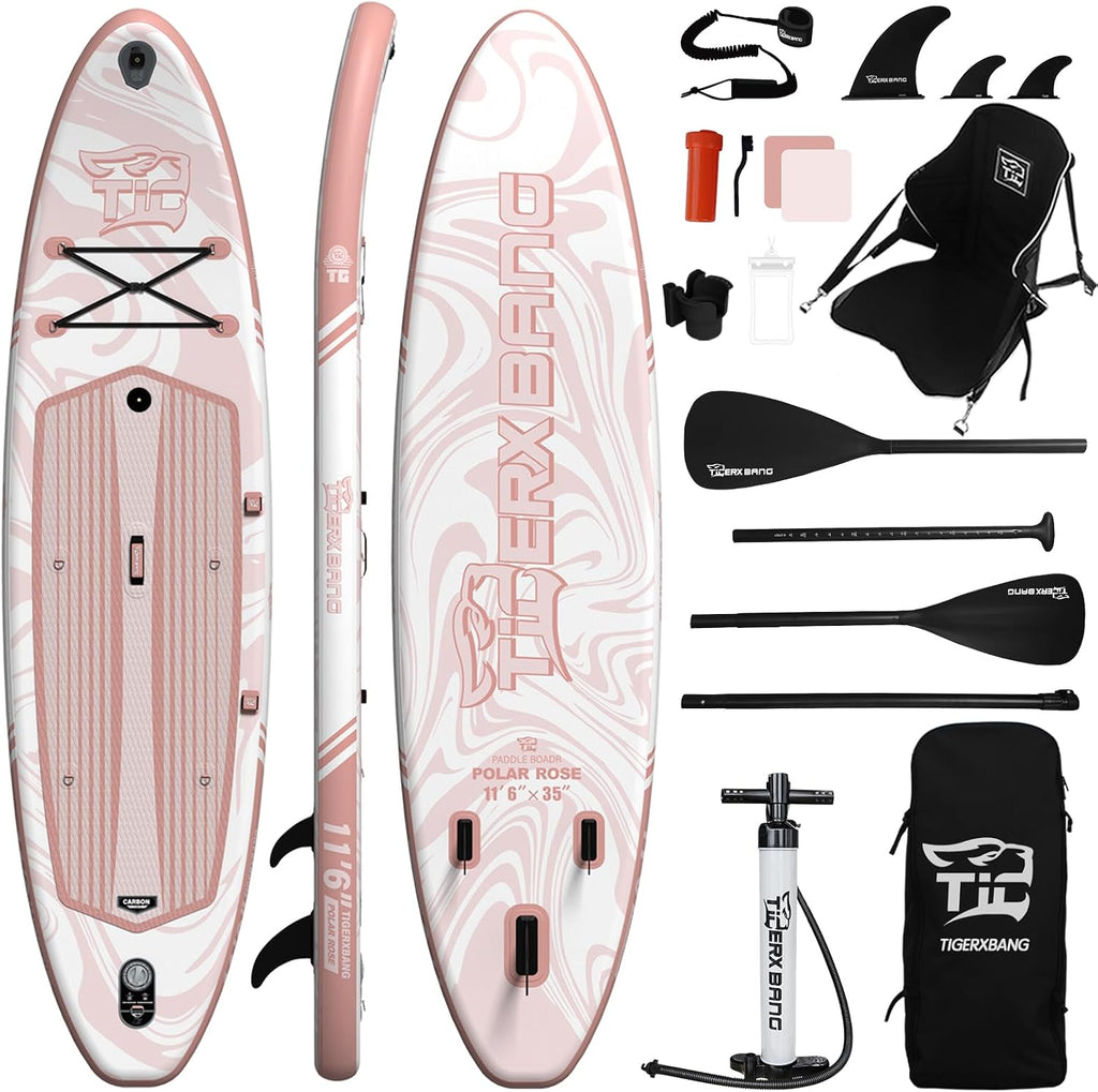 TIGERXBANG 11'6'/11'/10' Inflatable Paddle Board with Complete Accessories, Versatile Premium Paddle Boards for Adults/Youth, Stand Up Paddle Board Polar/Wave/Sunny Wave Collection
