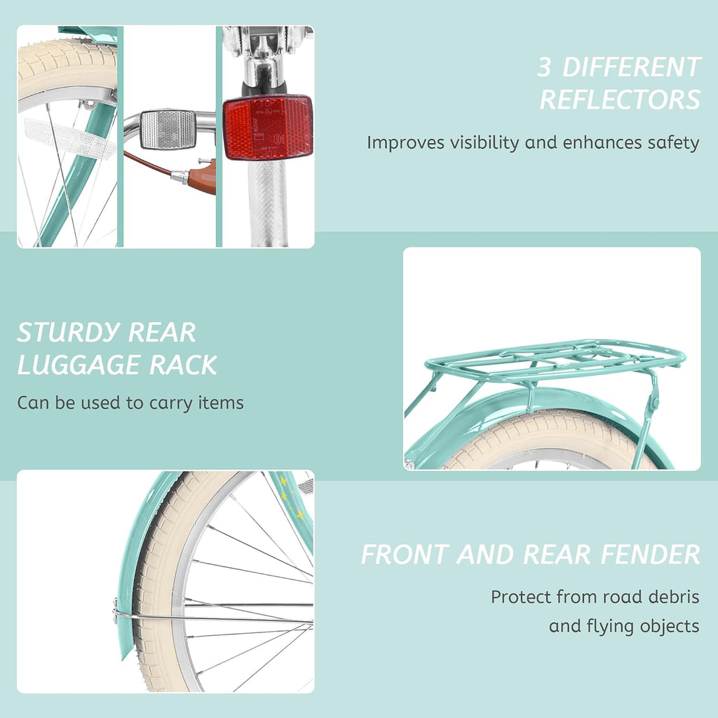 Girls Bikes Ages 8-12, 20 Inch Girls Bike Kids Bicycle with Basket, Lightweight Kids' Bicycles with Front and Rear Brakes, Cruiser Bike for Children, Multiple Colors