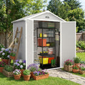 HUGROVE 6×4ft Outdoor Storage Shed with Floor, Waterproof & UV-Resistant Resin Garden Shed for Backyard with Lockable Double Doors, Air Vents & Side Window (Light Gray)