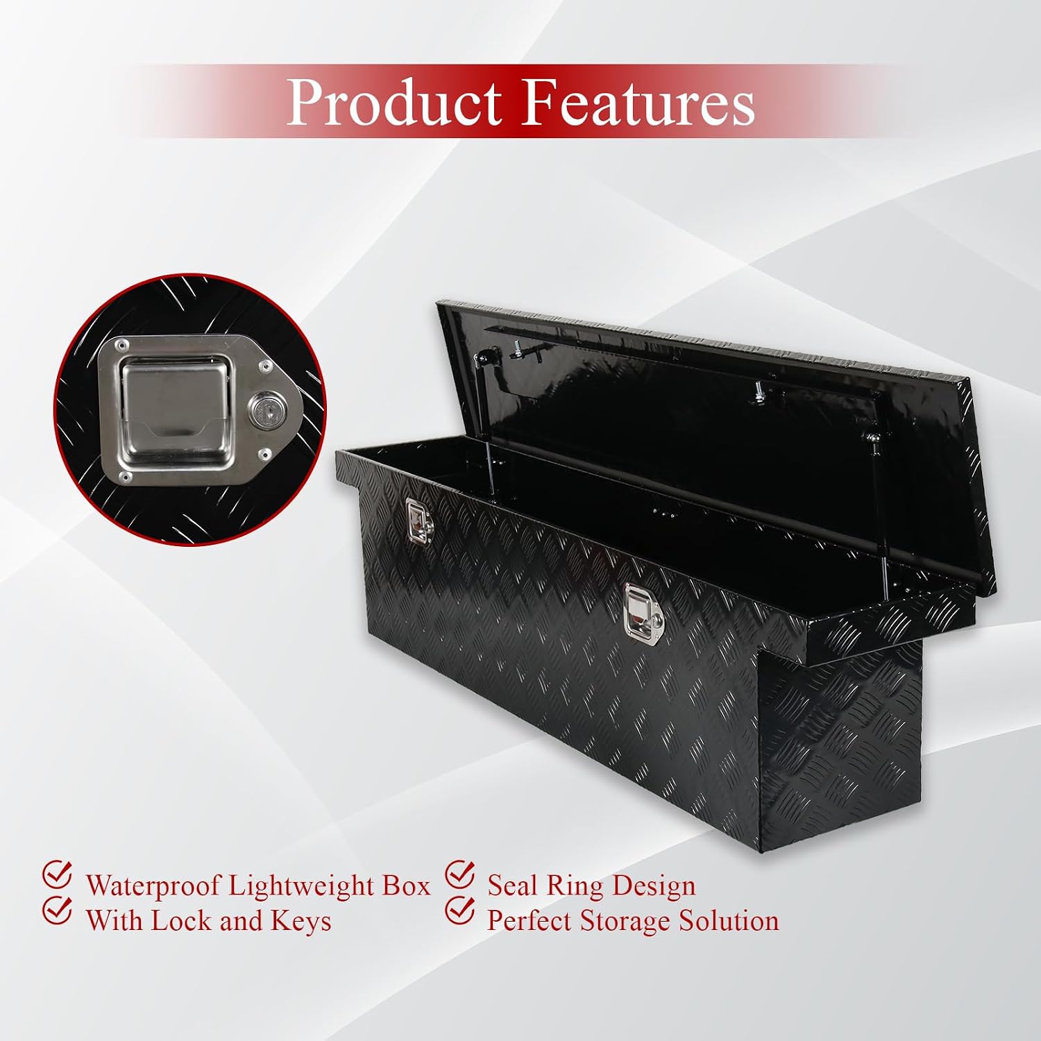 60''Inch Aluminum Truck Tool Box Trailer Chest Box Underbody Storage Organizer Waterproof Square Storage Organizer w/Lock & Keys Black(‎60' Lx12 Wx14 H) Only For Standard cab Or Regular CAB