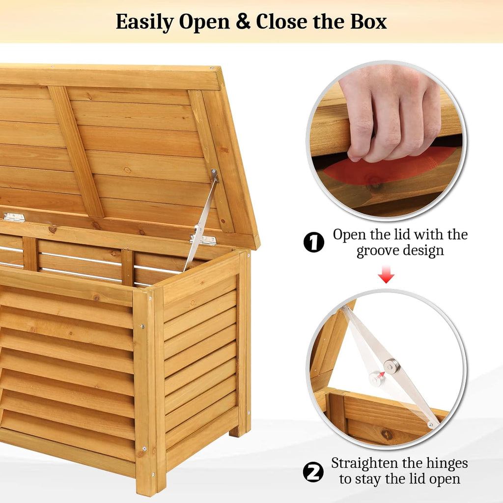 VINGLI Outdoor Wooden Deck Box, Storage Box with Lids for Easy Switching, 47 Gallon Wooden Storage Bins for Garden, Yard, Patio, Balcony, Natural