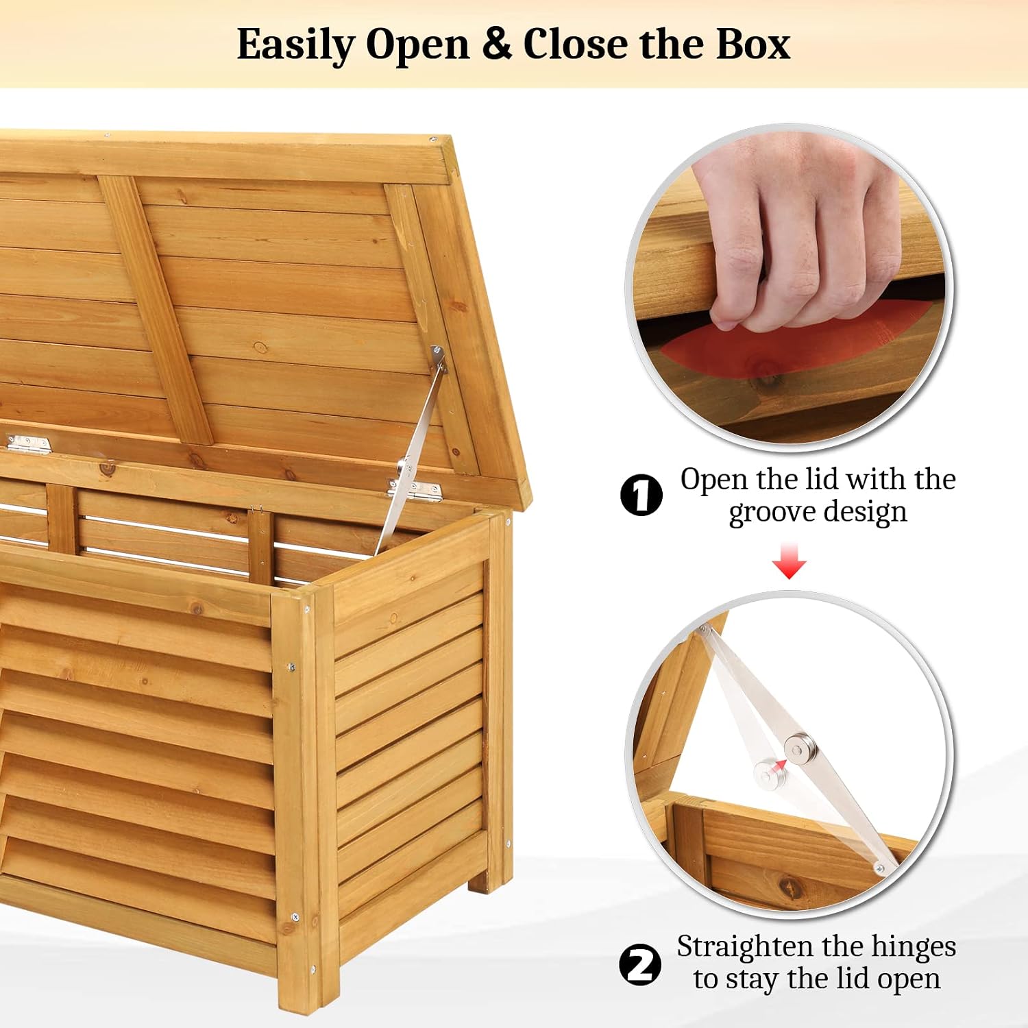 VINGLI Outdoor Wooden Deck Box, Storage Box with Lids for Easy Switching, 47 Gallon Wooden Storage Bins for Garden, Yard, Patio, Balcony, Natural