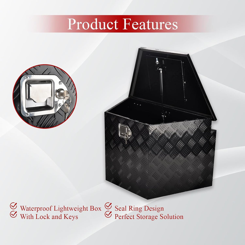 29''Inch Aluminum Trailer Tongue Tool Box Truck Bed Toolbox Truck Trailer Chest Box Underbody Storage Organizer Waterproof Square Storage Organizer w/Lock & Keys Black(‎29' Lx16.5 Wx18 H)