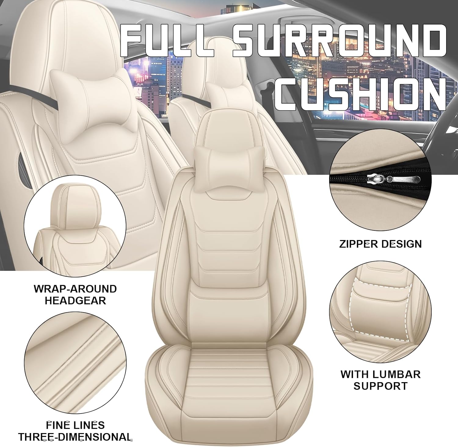 Car Seat Cover Full Set for Toyota Grand Highlander Seat Covers 2024-2025, Nappa Leather Waterproof Seat Covers For Cars, Airbag Compatible, Universal Automotive Seat Covers(Luxury Full Set/Beige)