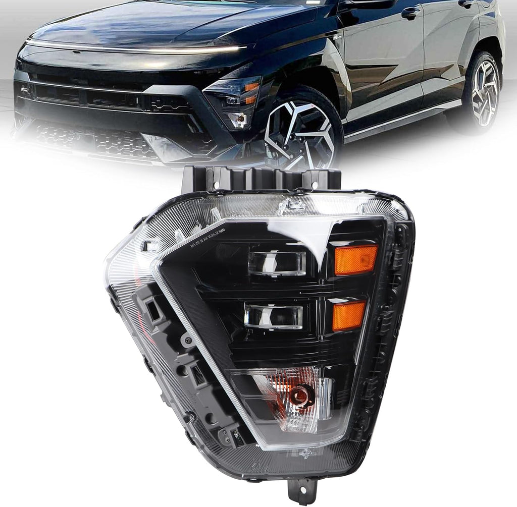 LH LED Headlight W/Halogen Turn Signal Assembly Compatible with 2024 2025 Hyndai Kona SE/SEL/N Line Headlamp Left Driver Side 92101-BE020