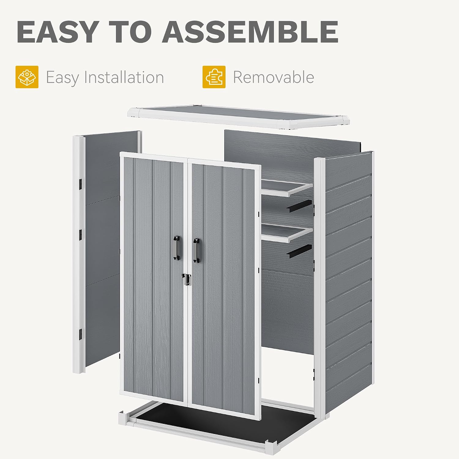 DWVO Outdoor Tall Storage Shed 60 Cuft with 2 Shelves, 5X3FT Vertical Tool Shed with Floor & Lockable Doors, Sturdy Double-Wall Plastic Cabinet for Garbage Cans and Garden Storage