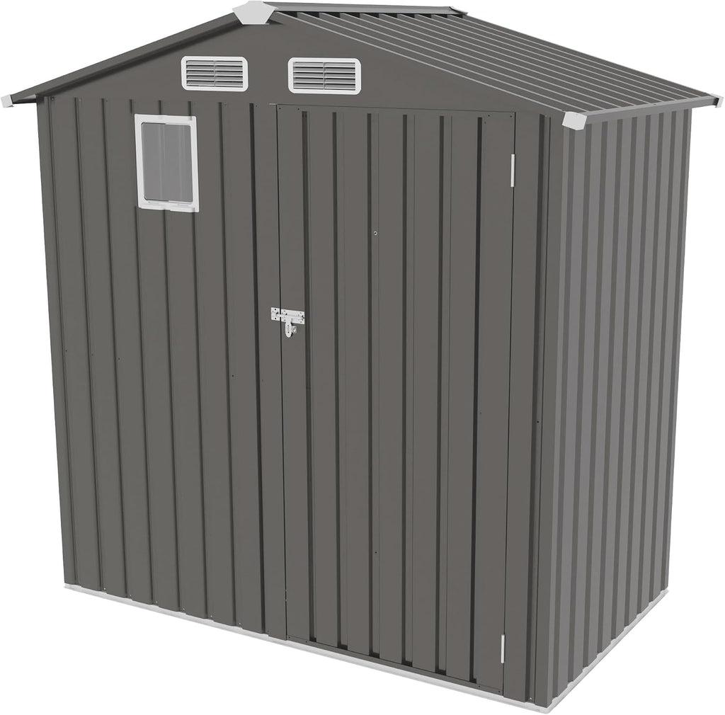 6x3.5 FT Outdoor Storage Shed, Small Metal Garden Shed with Window, Outside Tool Sheds with Lockable Hinged Doors, Waterproof Storage Building with 4 Air Vents for Backyard, Patio, Lawn, Gray