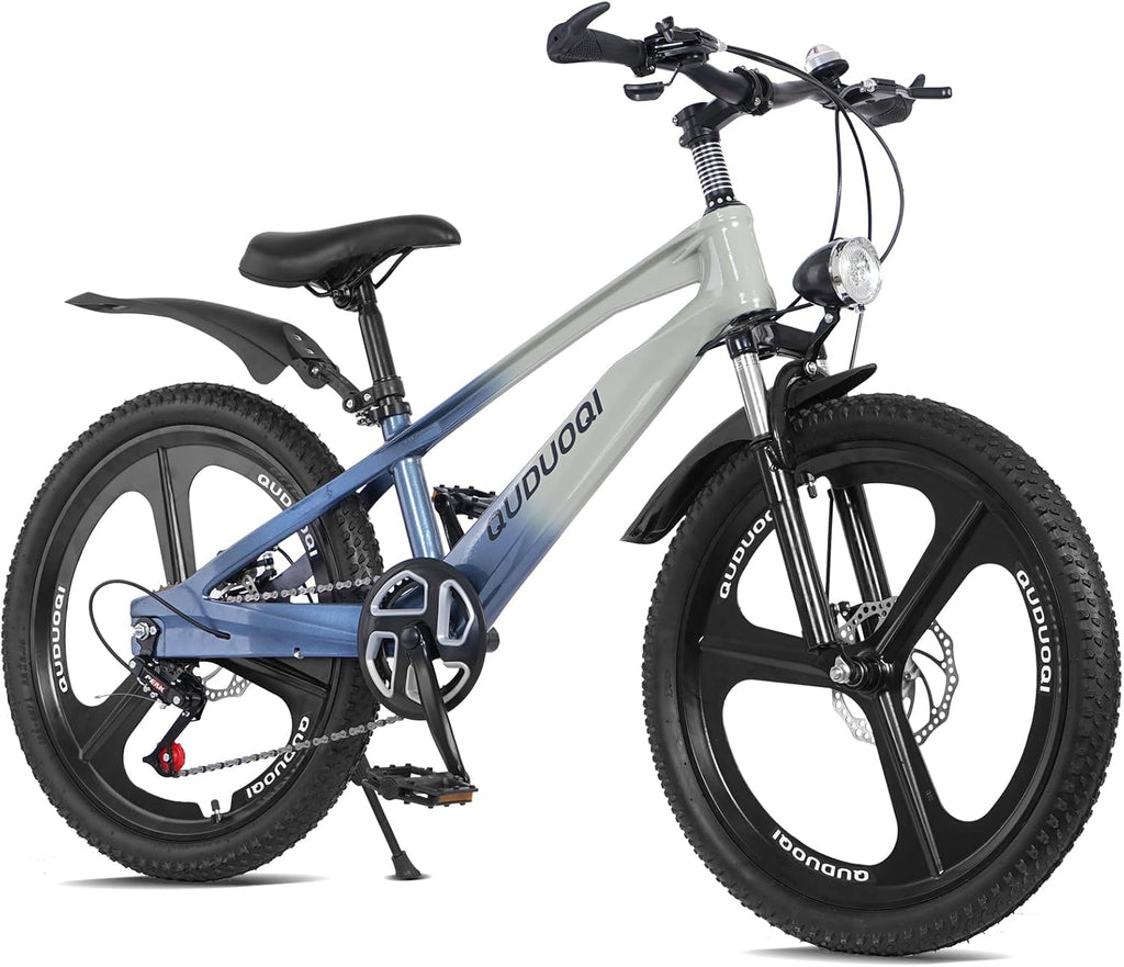 20 Inch Mountain Bike Bicycle for Kids Ages 7-12 with Dual Disc Brakes, 7 Speeds, Shock Absorber, LED Lights,for Boys & Girls