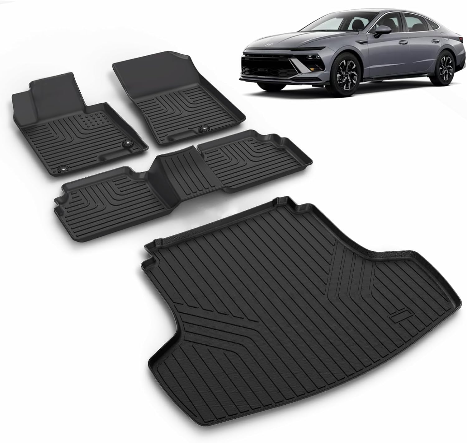All Weather Car Floor Mats & Cargo Liner Set Fit for Kia K5 2021-2025 2026 (Only FWD Models) or for Hyundai Sonata/Sonata Hybrid 2020-2026 Floor Liners Trunk Liner Cargo Mat Accessories Black