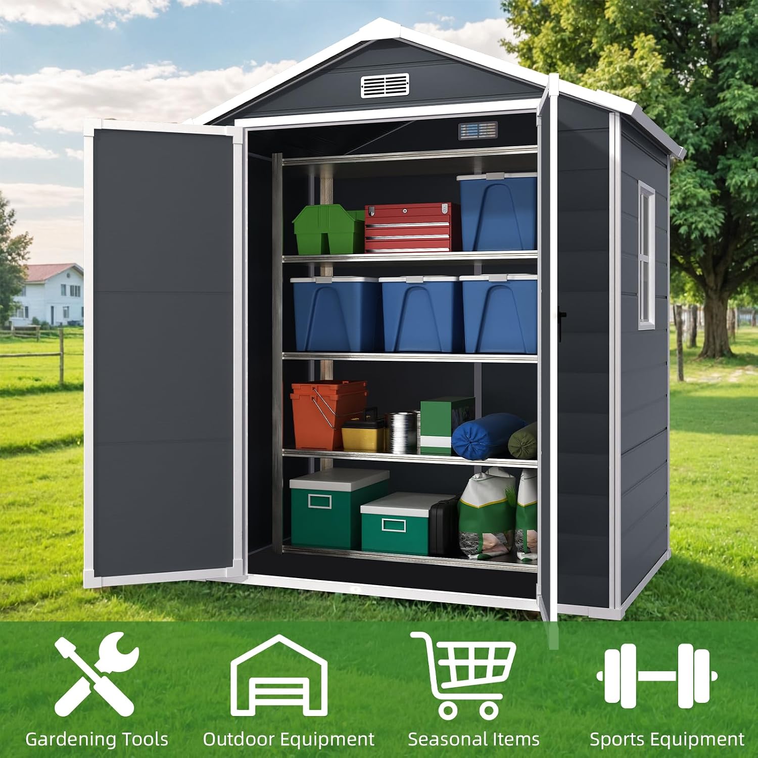 Outdoor Storage Shed 6 x 4.4 FT, Heavy-Duty Resin Tool Shed with Reinforced Floor, Lockable Door & Vent, Weather-Resistant Garden Shed for Lawn Equipment & Bikes (Dark Gray)