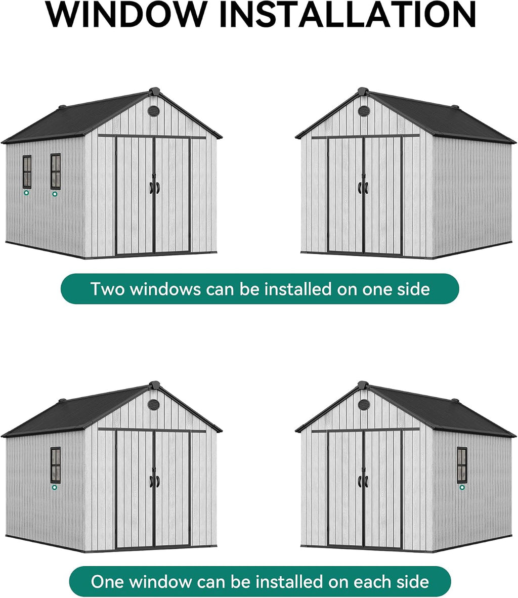 YITAHOME 8x10 FT Outdoor Storage Shed with Floor, Extra Thick Plastic Garden Shed for Bikes Tools Supplies, Waterproof Resin Shed with Lockable Doors, 2 Vision Windows & Vents for Patio, Gray