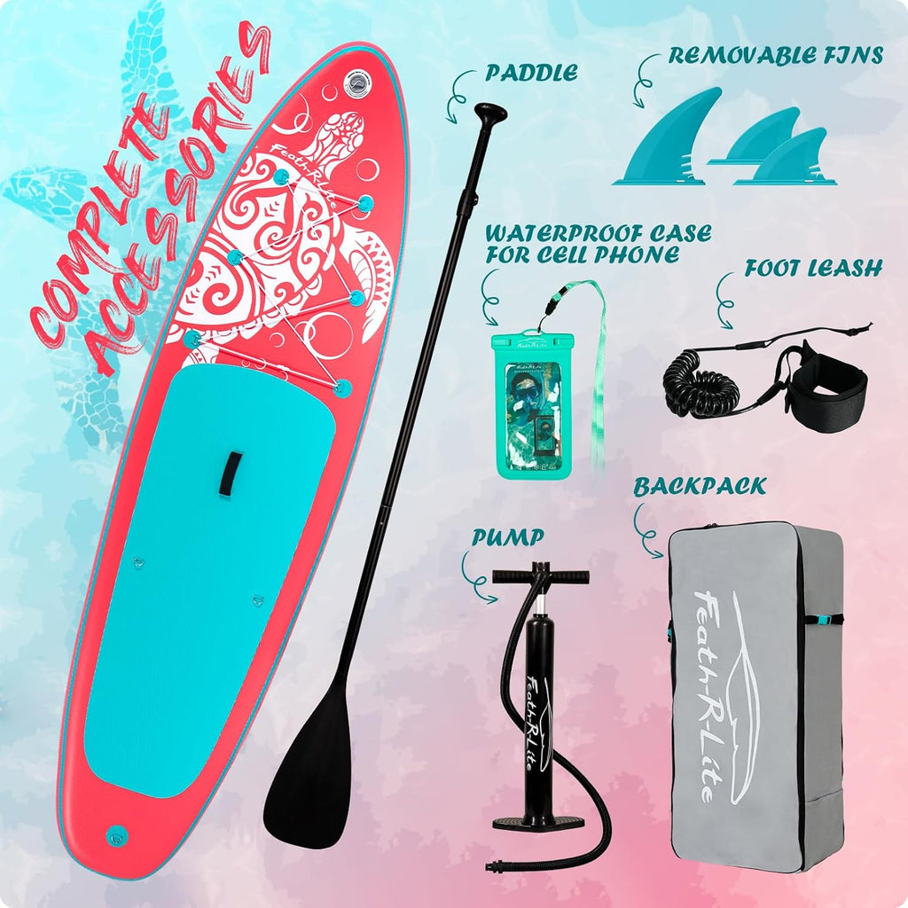 FEATH-R-LITE Inflatable Ultra-Light 10'×30''/10'6''×33'' Stand Up Paddle Board for All Skill Levels with Premium SUP Paddleboard Accessories,Non-Slip Comfort Deck for Youth & Adults