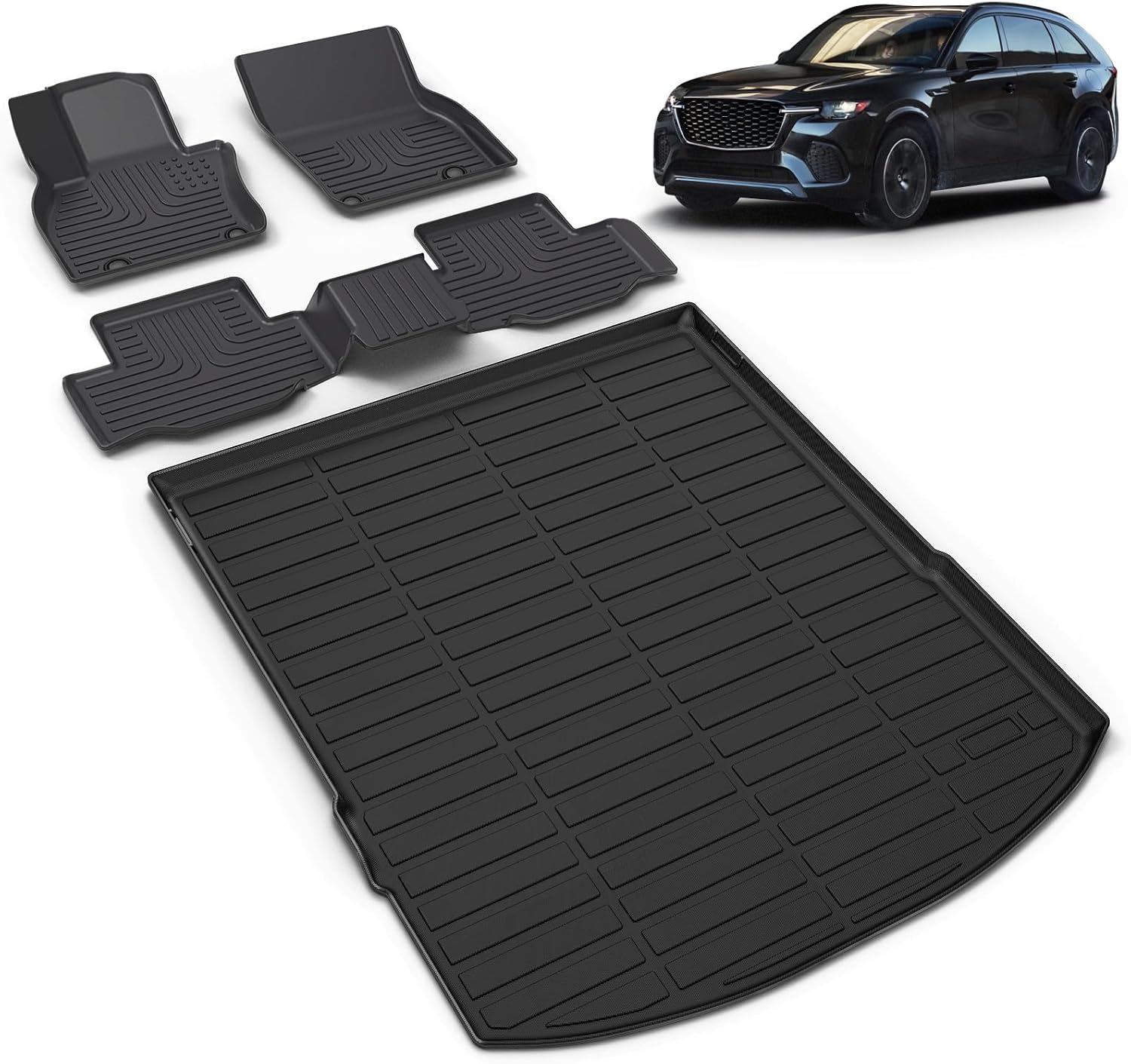 All Weather Car Floor Mats & Cargo Liner Set Fit for Mazda CX-70 & CX70 PHEV 2025 2026 Floor Liners Trunk Liner CX70 Cargo Mat Accessories Black