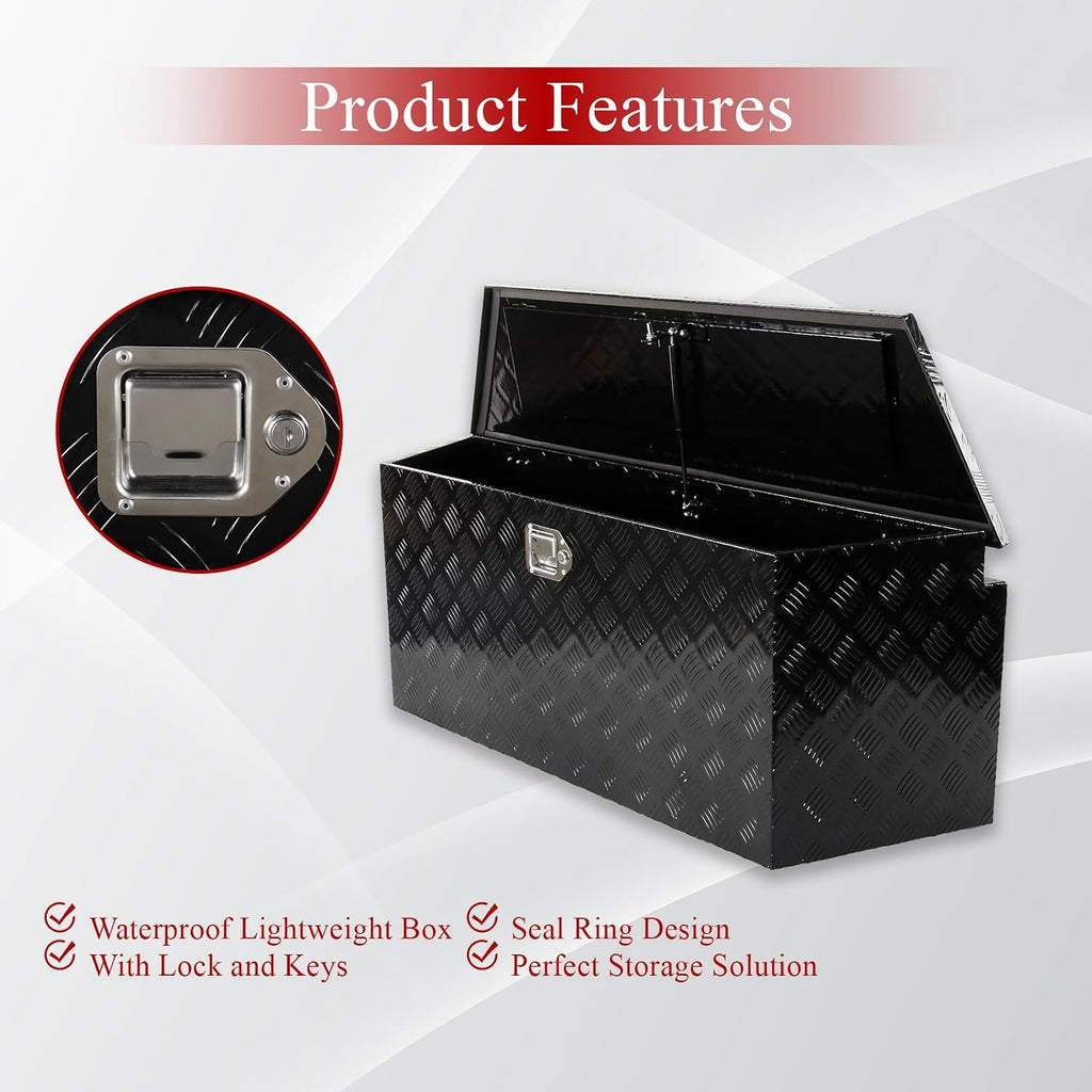 49''Inch Aluminum Trailer Tongue Tool Box Truck Bed Toolbox Truck Trailer Chest Box Underbody Storage Organizer Waterproof Square Storage Organizer w/Lock & Keys Black(‎49' Lx15 Wx18.5 H)
