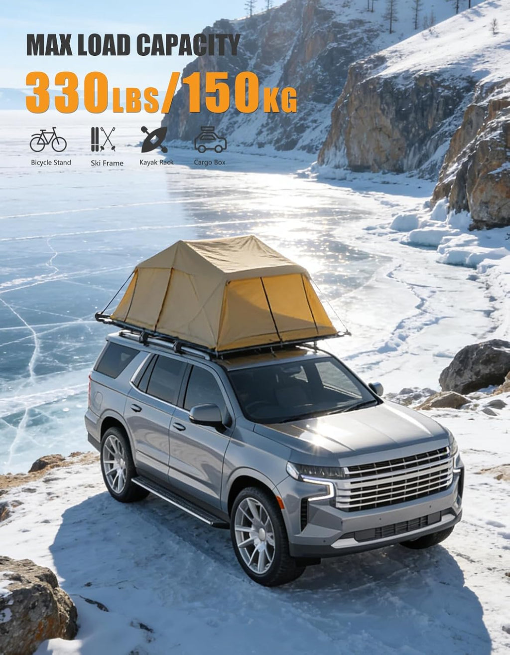 KINGGERI 330lb Lockable Roof Rack Cross Bars Compatible with 2021-2026 Chevy Tahoe & Suburban, GMC Yukon XL, Cadillac Escalade ESV with Flush Side Rails, Heavy Duty Rooftop Aluminum Accessories