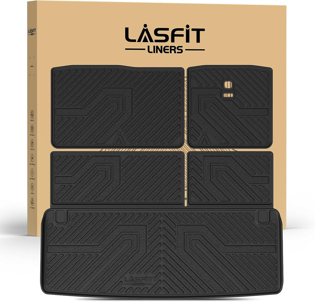 LASFIT Cargo Mat & Backrest Mats for Nissan Armada/Infiniti QX80 2019-2024, All Weather TPE Custom Fit Easy Clean Durable No-Curling Trunk Mat for Armada & QX80, Black