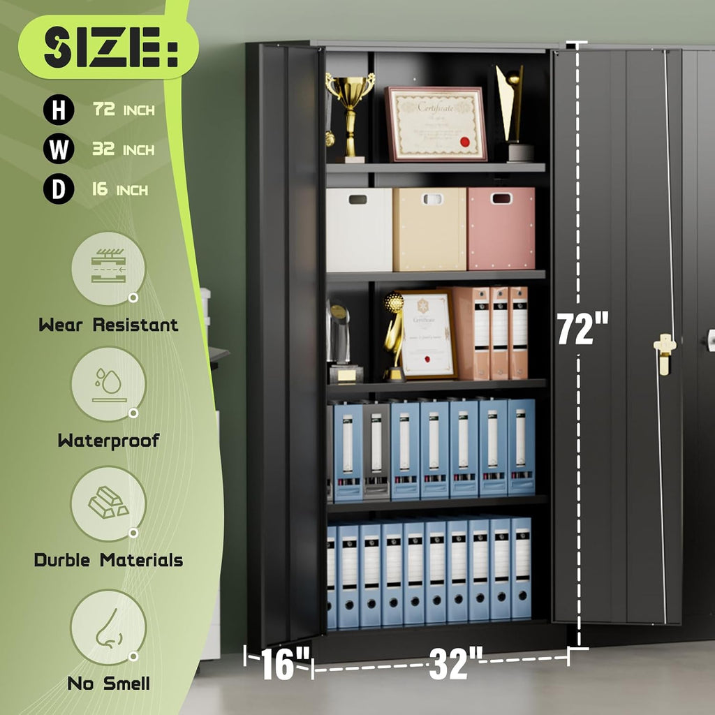 Incbruce 72' H x16 D Patio Metal Storage Cabinet, Outdoor Storage Cabinet with Doors and Adjustable Shelves, Tool Shed for Home, Patio, Office (Black)