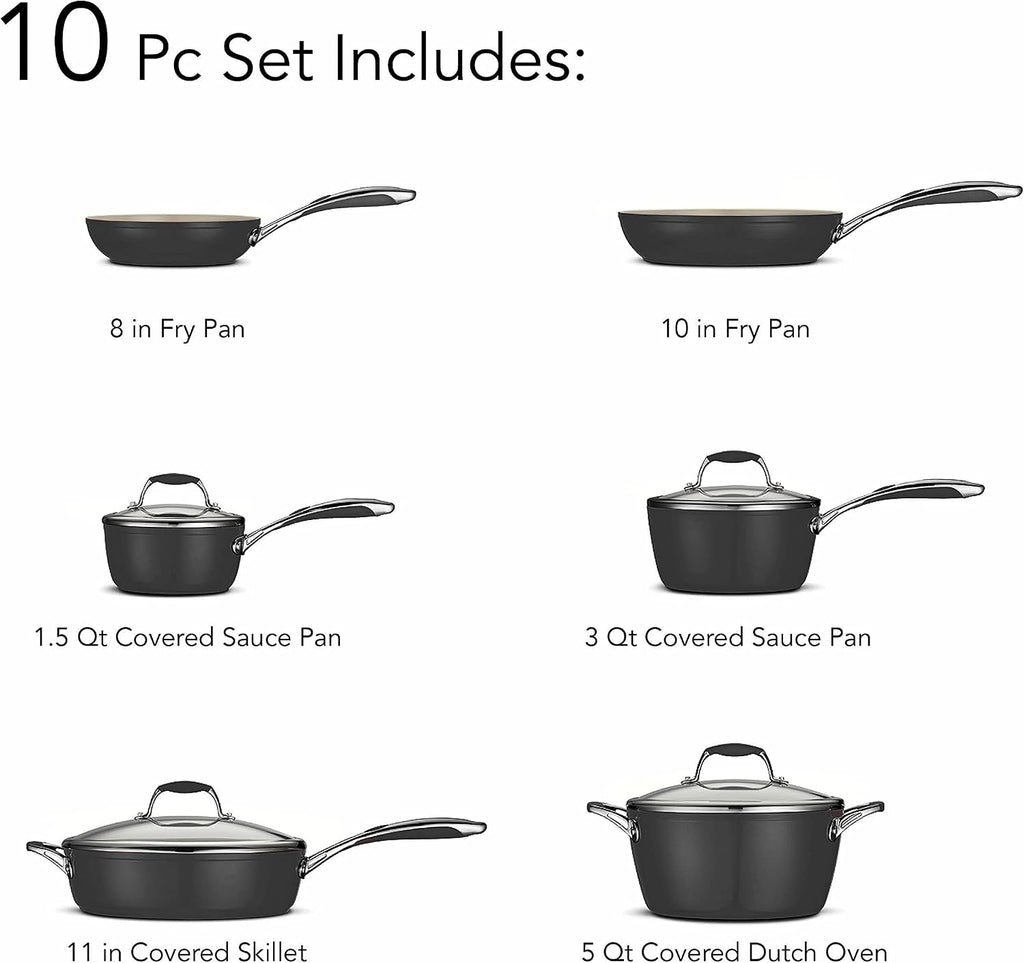 Tramontina Ceramica Deluxe 10-Piece Cookware Set with Lids, Ceramic Non Stick Pots and Pans Kitchen Set, Oven-Safe, Metallic Black