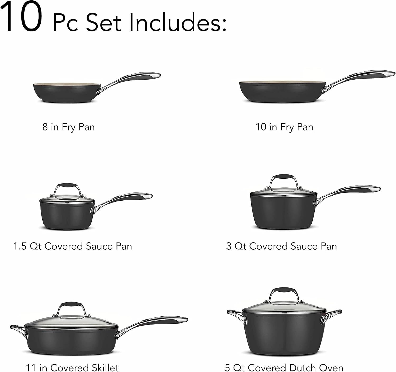 Tramontina Ceramica Deluxe 10-Piece Cookware Set with Lids, Ceramic Non Stick Pots and Pans Kitchen Set, Oven-Safe, Metallic Black