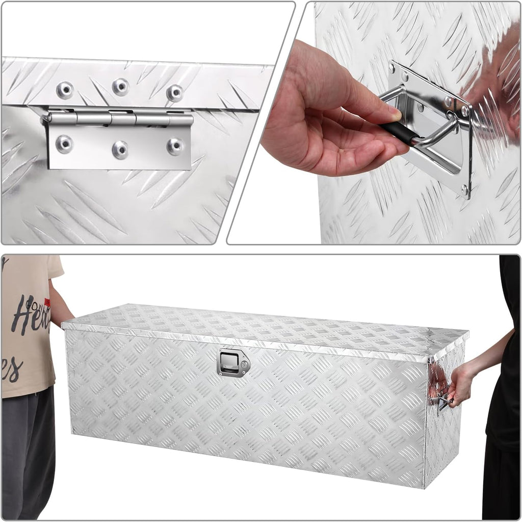 DNA MOTORING Truck Tool Box Lockable Storage Box, Truck Bed Tool Box Truck Bed Organizer Aluminum Truck Tool Boxes for Bed of Truck, w/Lock & Keys, 47'L X 15' D X 15' H Silver, TBOX-T5-001-ALU