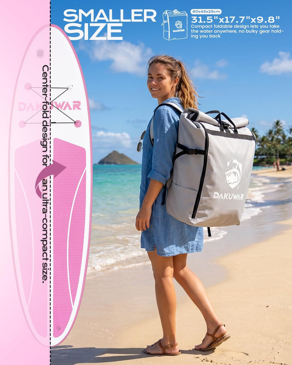 DAKUWAR Paddle Board 10'6''/10' Inflatable Stand Up Paddle Boards with SUP Accessories Ultra-Light Paddleboard Non-Slip Comfort Deck for Adults & Youth of All Skill Levels