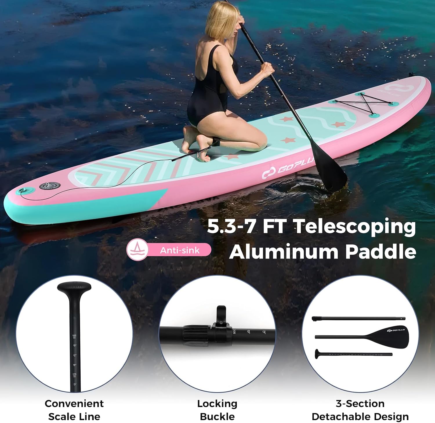 Goplus Inflatable Stand Up Paddle Board, 10FT/10.5FT/11FT SUP with Accessory Pack, Adjustable Paddle, Carry Bag, Fin, Hand Pump, Leash, Repair Kit