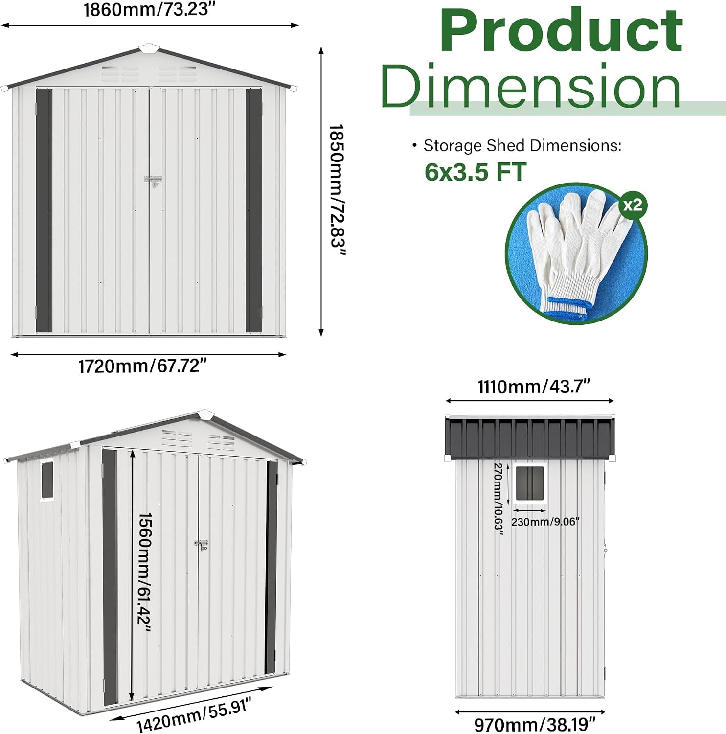 6x3.5 FT Outdoor Storage Shed, Small Metal Garden Shed with Window, Outside Tool Sheds with Lockable Hinged Doors, Waterproof Storage Building with 4 Air Vents for Backyard, Patio, Lawn, White
