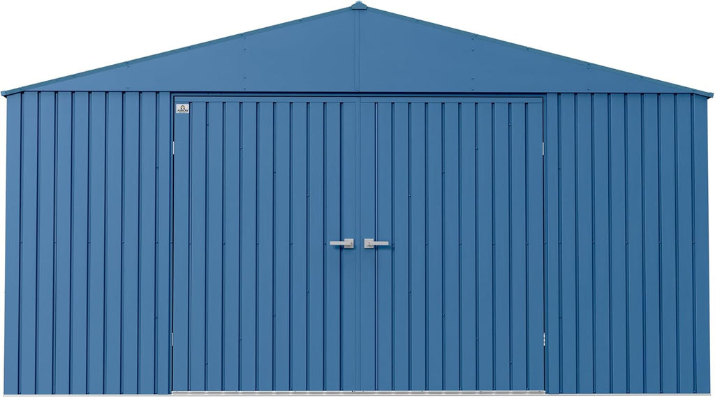 Arrow Shed Elite 14' x 16' Tall Outdoor Steel Storage Shed with High Gable and Lockable Doors Storage Building, Blue Grey