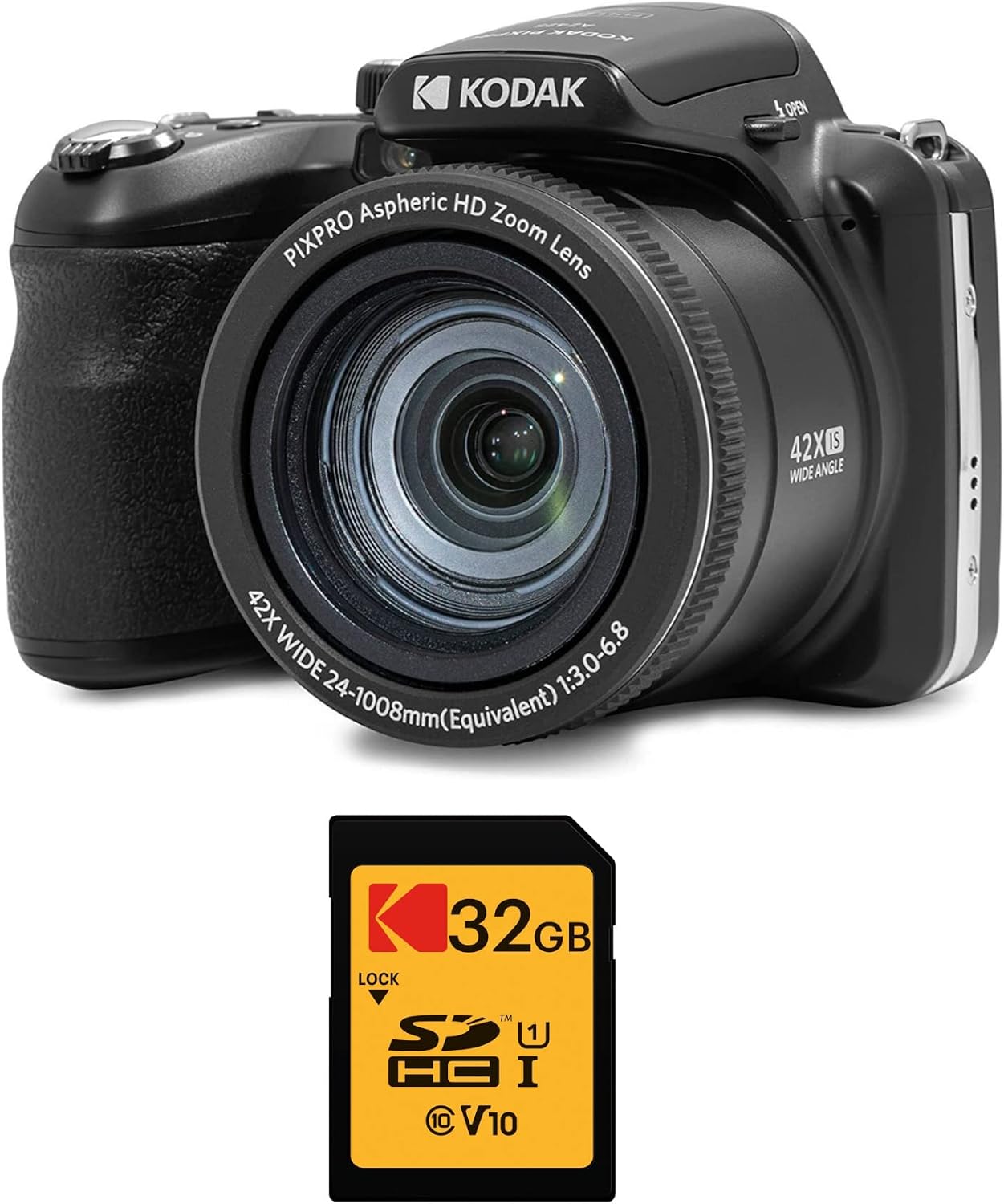Kodak Pixpro AZ425 Astro Zoom 20MP Digital Camera with 42x Optical Zoom (Black) with Kodak 32GB SD Card Bundle (2 Items)