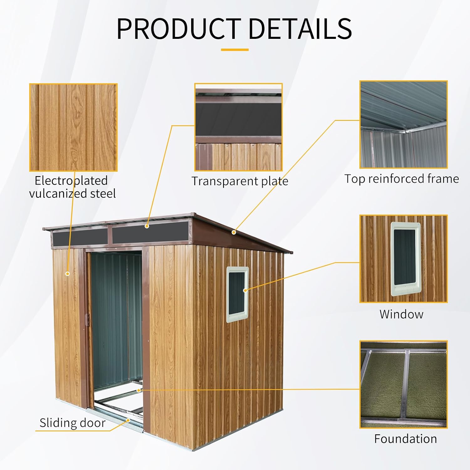 6x5 ft Outdoor Metal Storage Shed with Floor Floor and Window, Lockable Galvanized Steel Tool Shed with Sliding Door, Air Vent and Transparent Plate, Waterproof Garden Storage House for Backyard