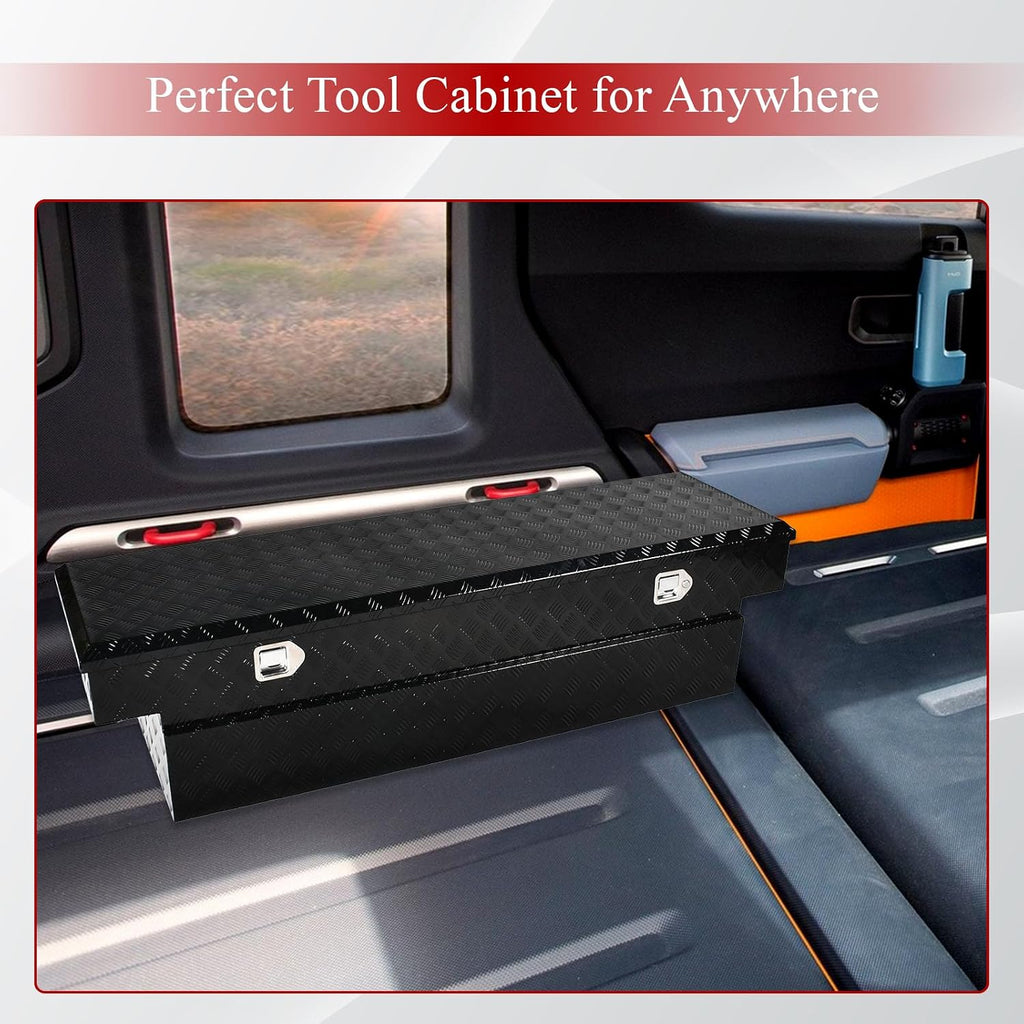 70''Inch Aluminum Truck Tool Box Truck Bed Toolbox Truck Trailer Chest Box Trailer Underbody Storage Organizer Waterproof Square Storage Organizer w/Lock & Keys Black(‎69.88' Lx20 Wx17.5 H)