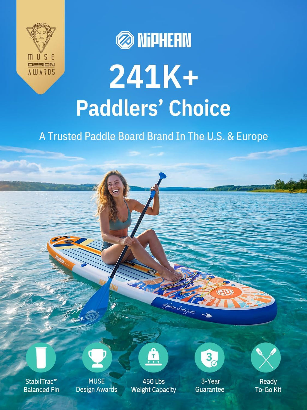 Niphean Inflatable Stand Up Paddle Board with SUP Accessories, Anti-Slip EVA Deck, 10'6'' Inflatable Paddle Boards for Adults & Youth of All Skill Levels