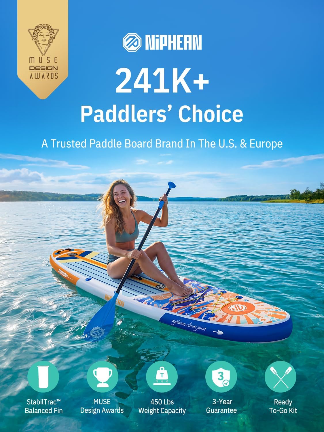 Niphean Inflatable Stand Up Paddle Board with SUP Accessories, Anti-Slip EVA Deck, 10'6'' Inflatable Paddle Boards for Adults & Youth of All Skill Levels