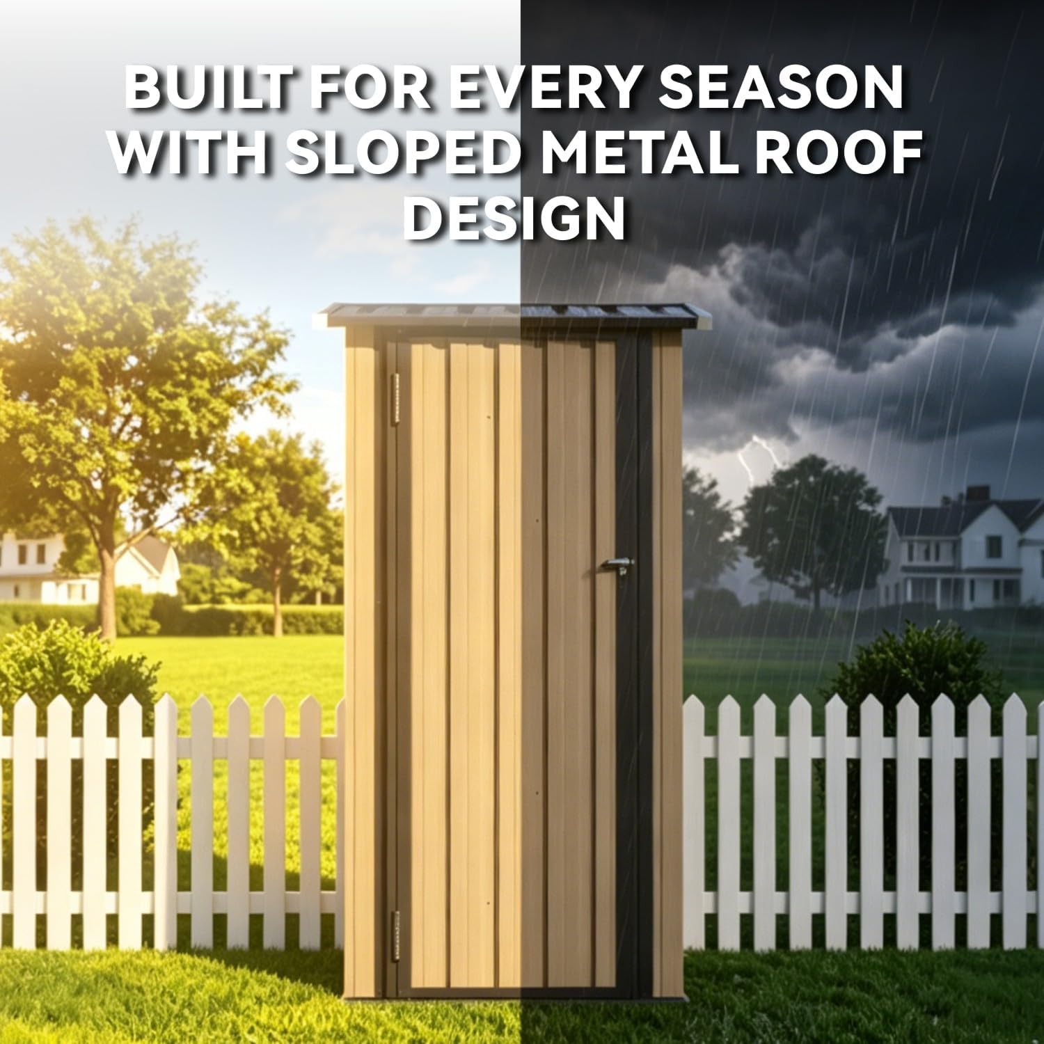 Aoxun Outdoor Storage Shed with Floor - Vertical Cabinet, 3x3 FT Metal Shed with 2 Adjustable Shelves & Lockable Doors Waterproof Tools Shed for Backyard, Garden, Patio, Lawn (Brown)