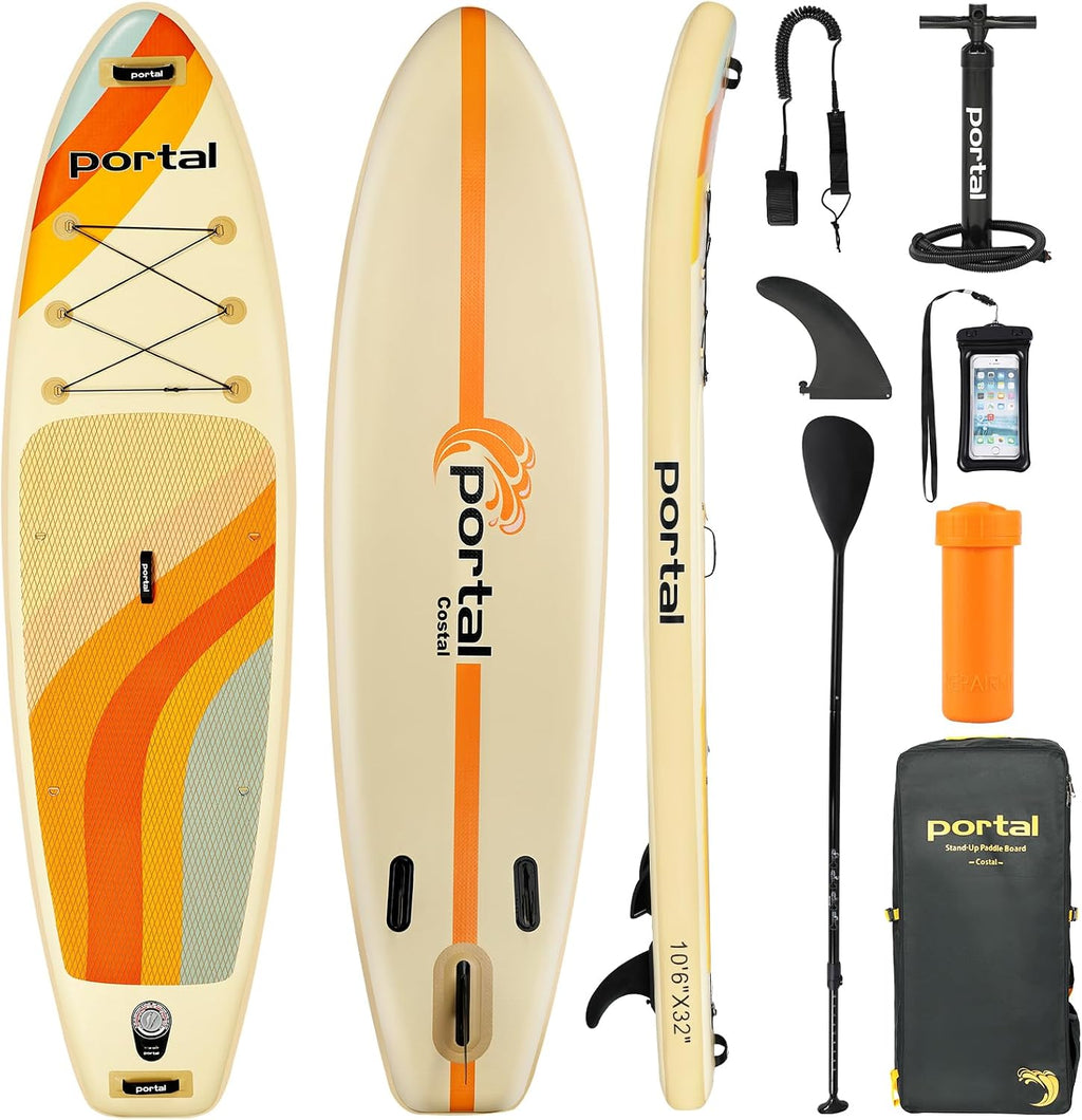 PORTAL SUP Inflatable Paddle Board for Adults 10'6'' Stand Up Paddleboard,Non-Slip Deck Blow up Paddle Boards with Adjustable Paddle, Carry Bag, and Repair Kit (Modern with Seat)
