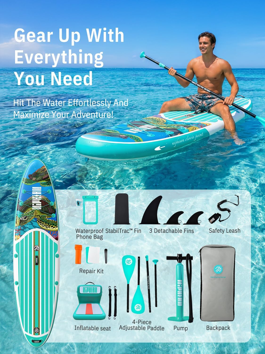 Niphean Inflatable Stand Up Paddle Board with SUP Accessories, Anti-Slip EVA Deck, 10'6'' Inflatable Paddle Boards for Adults & Youth of All Skill Levels
