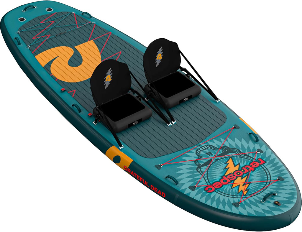 Retrospec Weekender Crew Inflatable Paddle Board - 12ft & 15ft XL Multi-Person iSUP with 400 & 1050lb Capacity & No-Slip Deck - Includes 2 Paddles & Accessories