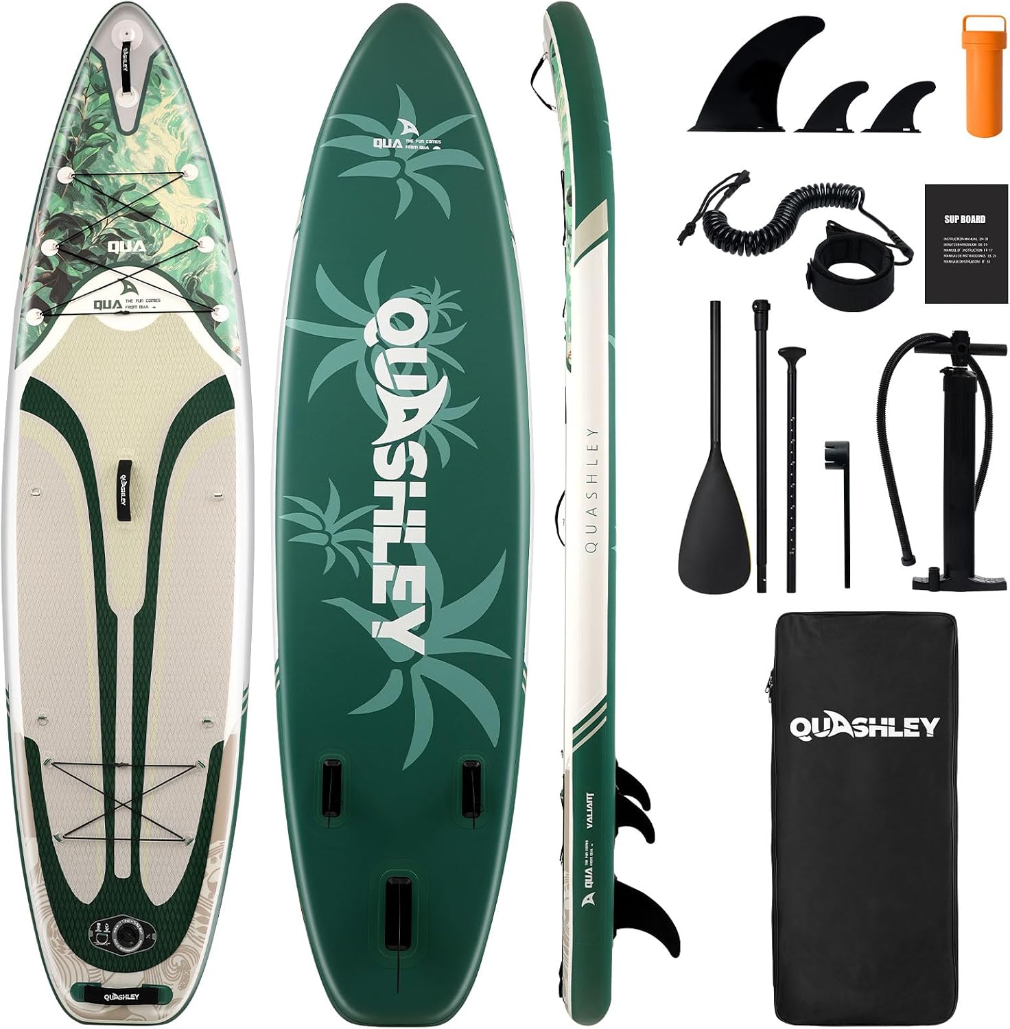 Quashley Inflatable Paddle Board Extra Wide Stand Up Paddleboards 11'×34' with All Premium Paddle Board Accessories,Inflatable SUP for Adults/Family,Beginner-Friendly,Removable Fin,Hand Pump