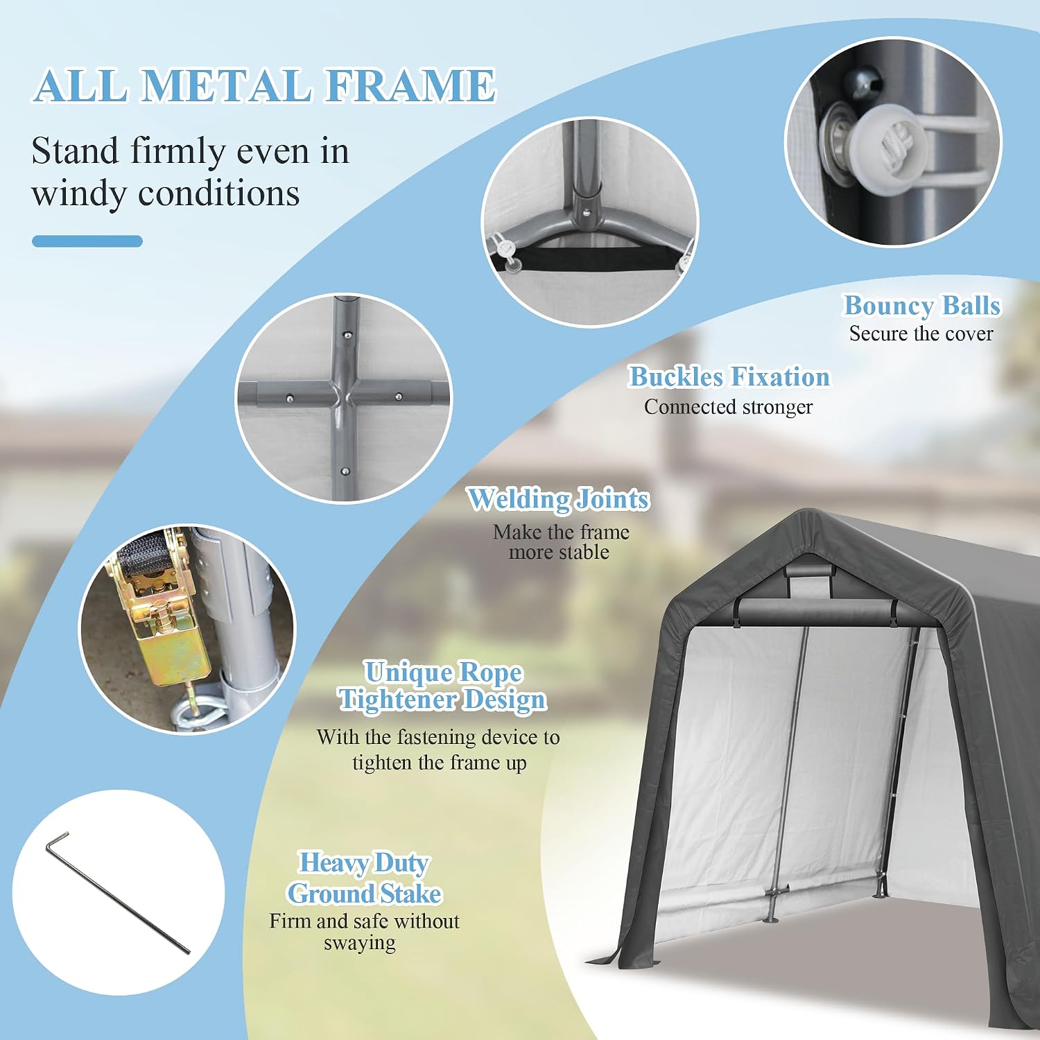 8x8 Ft Outdoor Storage Shelter, Waterproof Portable Storage Shed with Roll-up Zipper Door and Ventilated Windows for Motorcycle, Bike, Tools