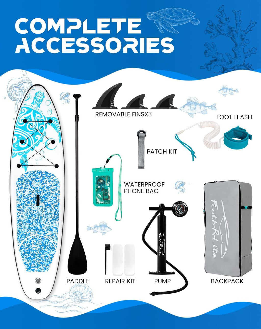 FEATH-R-LITE Inflatable Ultra-Light 10'×30''/10'6''×33'' Stand Up Paddle Board for All Skill Levels with Premium SUP Paddleboard Accessories,Non-Slip Comfort Deck for Youth & Adults