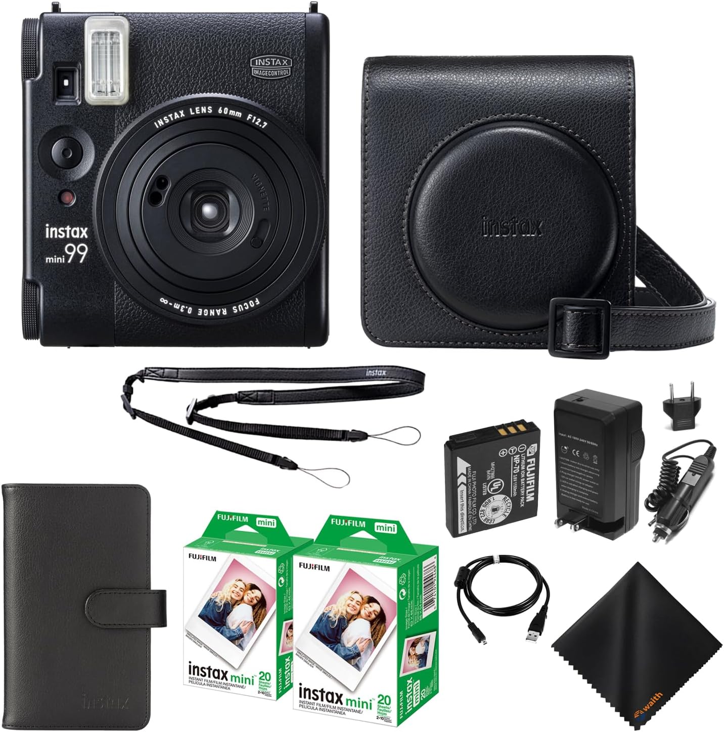 Fujifilm Instax Mini 99 Instant Film Camera with Instax Mini 99 Camera Case, Photo Album (108 Count) 2 Pack of Instant Film 40 Sheets Total Essential Bundle Set