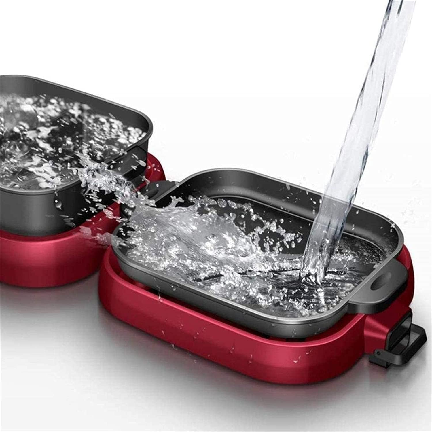 Indoor Korean Barbecue Grill Electric Teppanyaki Grill Table Hot BBQ Plate for Kitchen Dinner Party Camping Festival Cooking 3 (Color : Red)